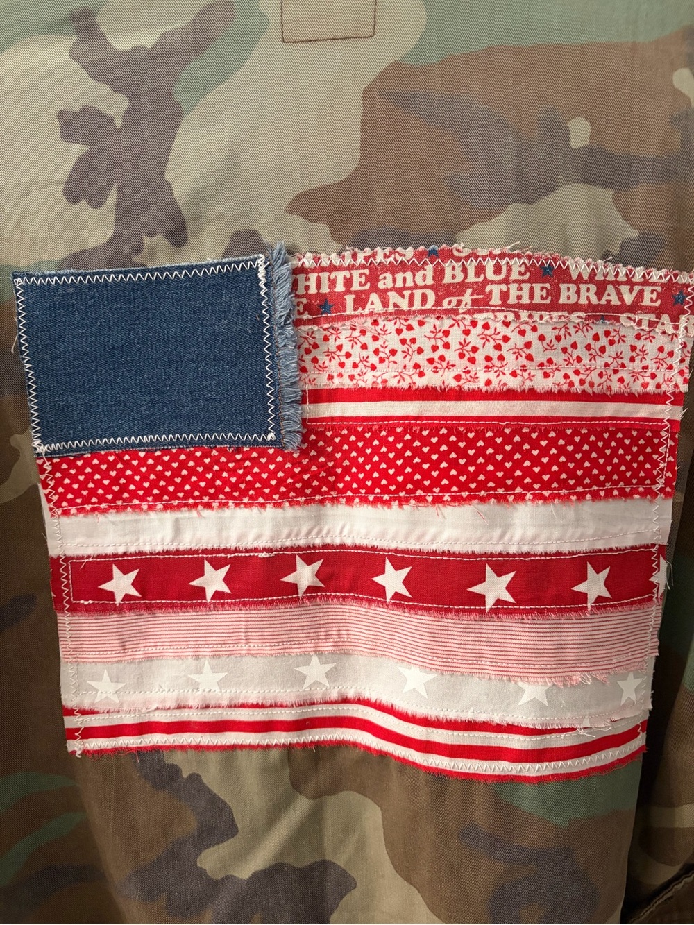 Camo Military-Style Jacket with American Flag Patch - Picture 3 of 4